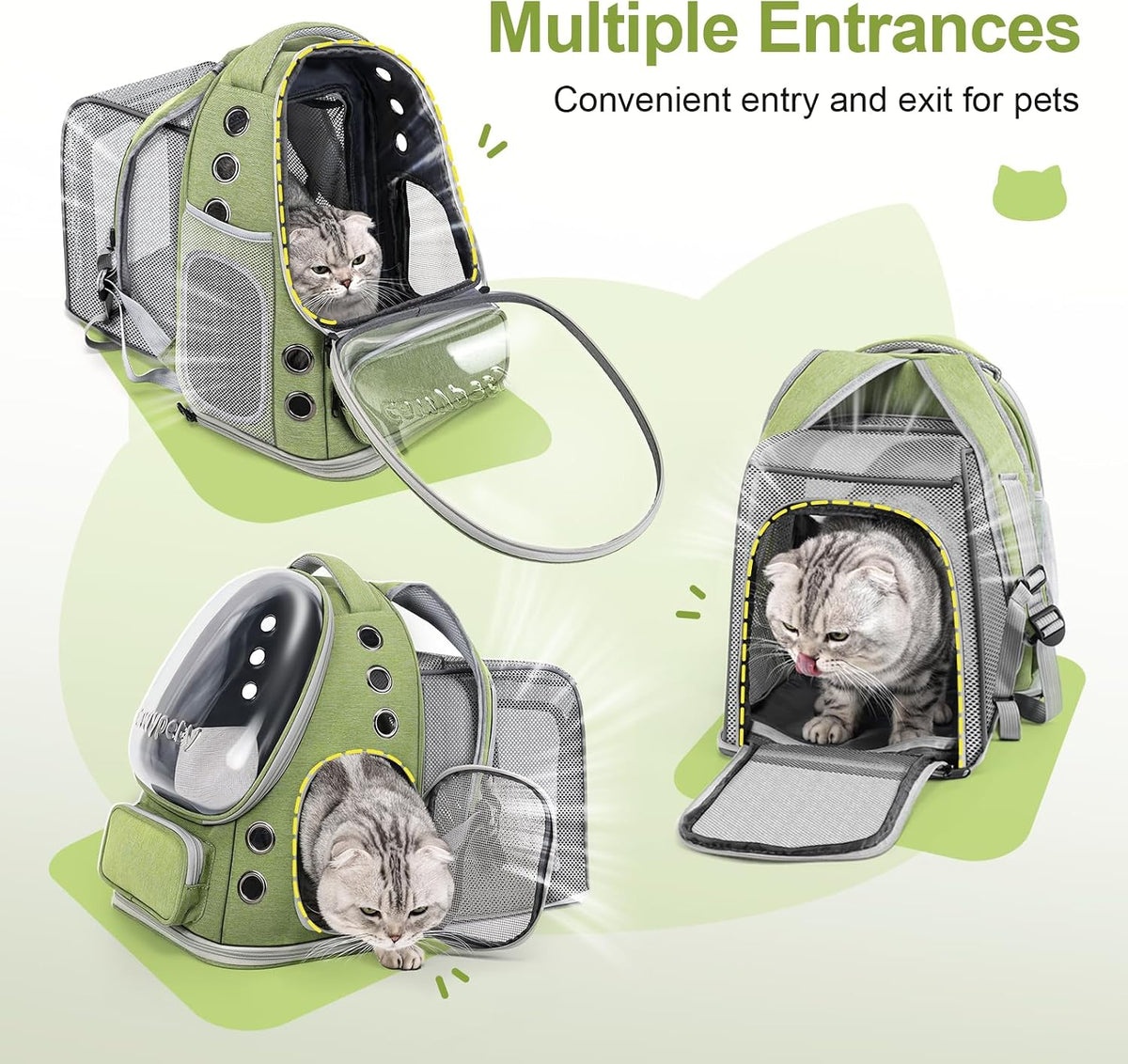 Cat Backpack Carrier, Breathable Cat Carrier Large Space Bubble Pet Backpack for Kitty Small Dog up - Square Expandable- Green - image 3