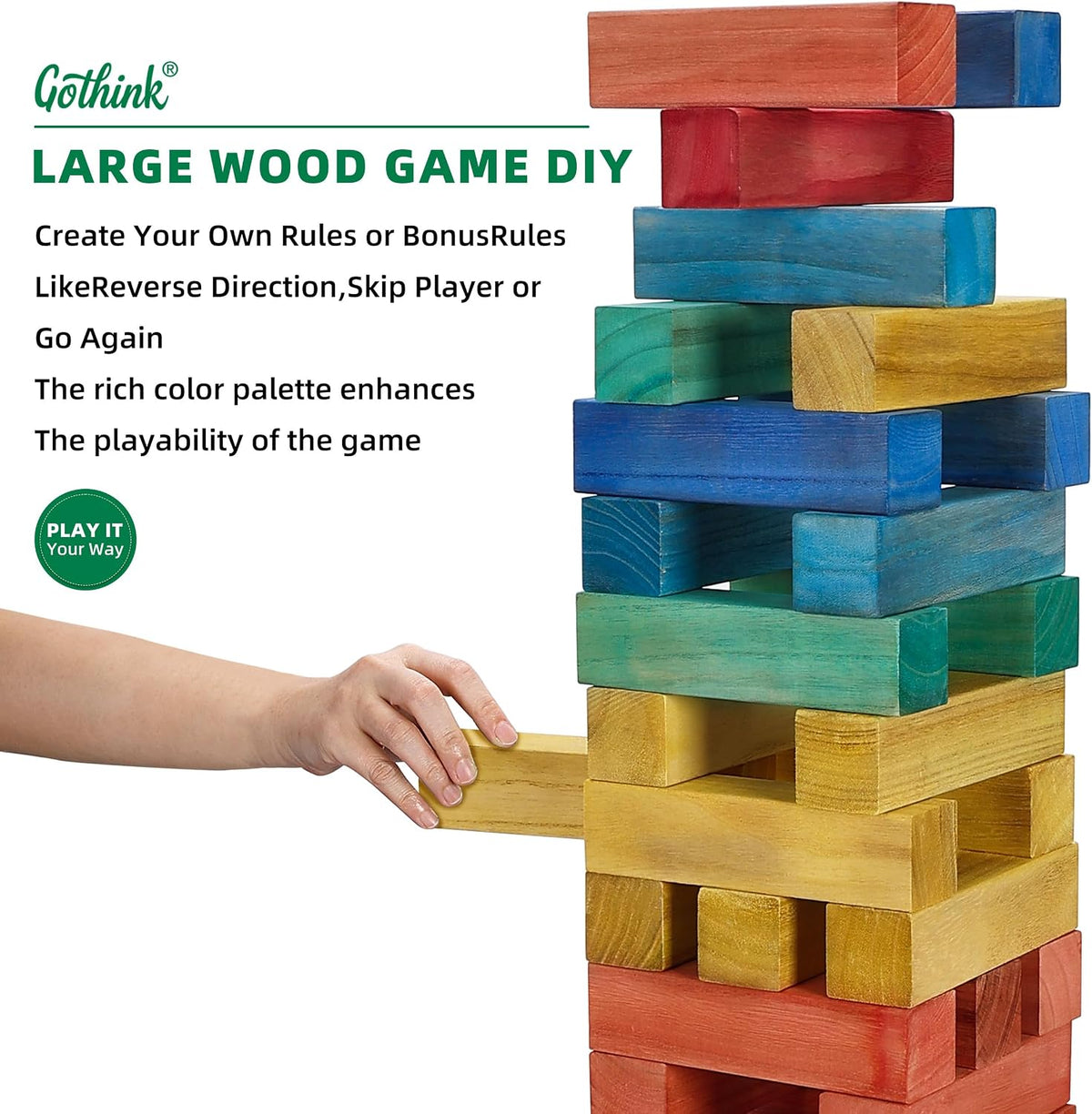 GOTHINK Giant Tumble Tower Game - Colorful / XL- Up to 5.5FT - image 4