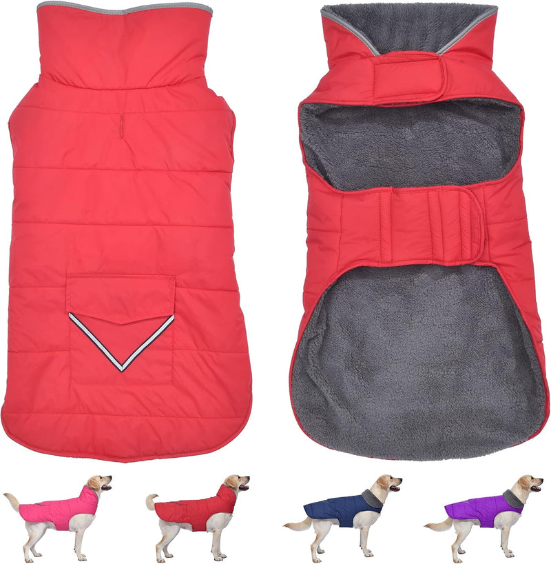 Waterproof Dog Winter Coat with Pocket - Red / S(Chest Girth:12.6-16.1")