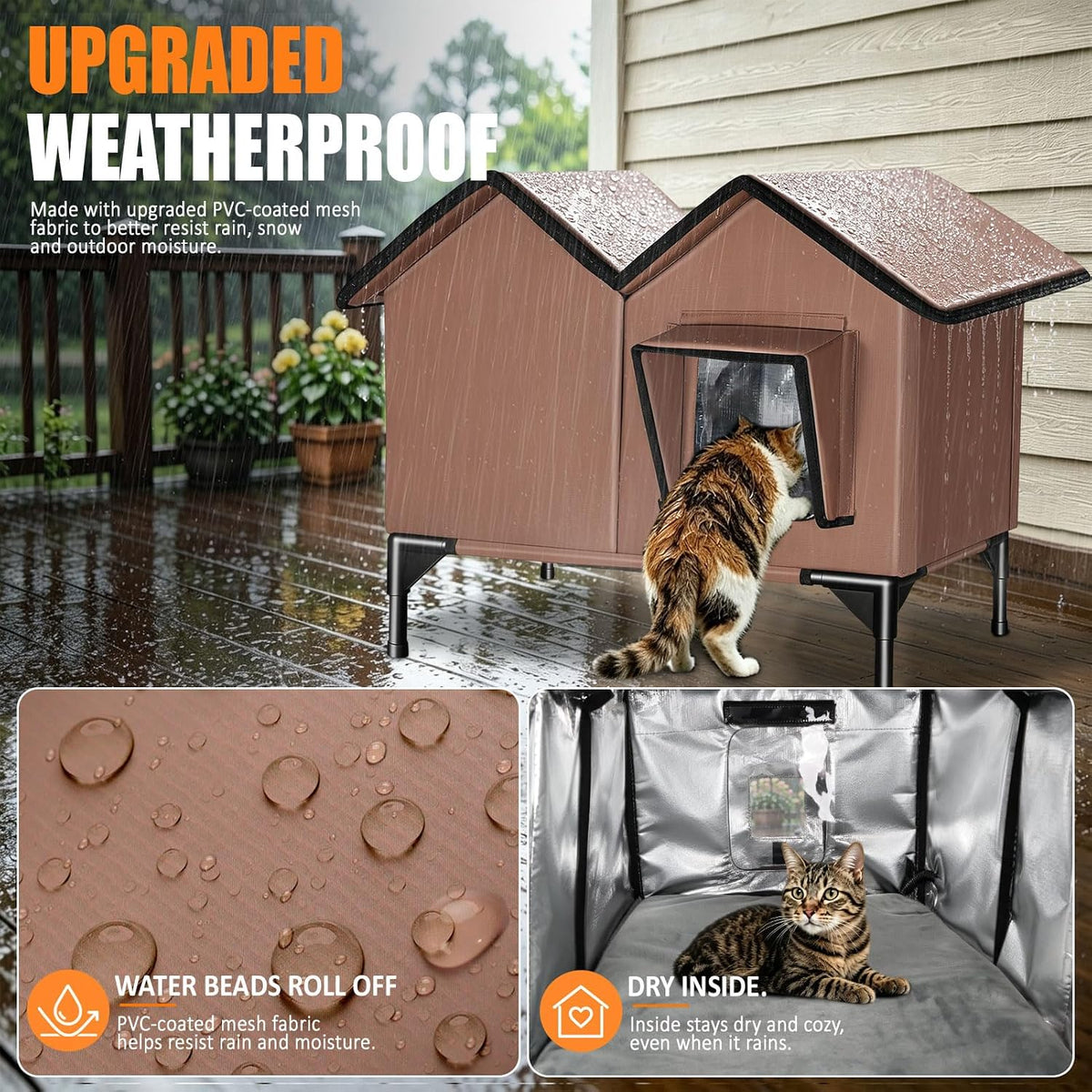 Outdoor Heated Cat House for Outside - Tan / L - image 3