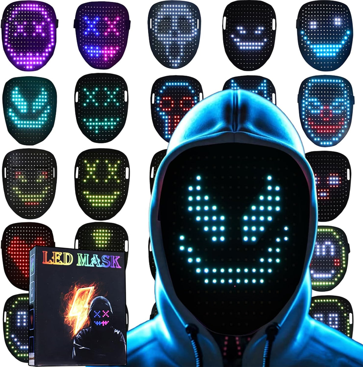 JDBMAOYE LED Light Up Mask with Gesture Sensing - 50 Patterns By Gesture Sensing