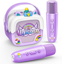 Mini Karaoke Microphones for Kids Girls: Unicorn Portable Bluetooth - Purple
