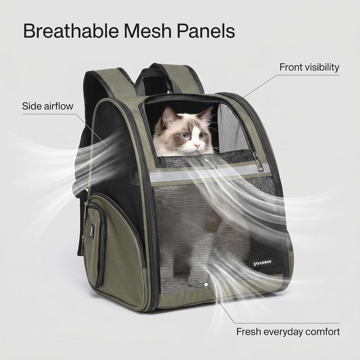 Cat Backpack Carrier for Small Dogs and Medium cat Puppy Kitten Bunny - DarkGreen / 12.9"L x 10.6"W x 15.5"H - image 3