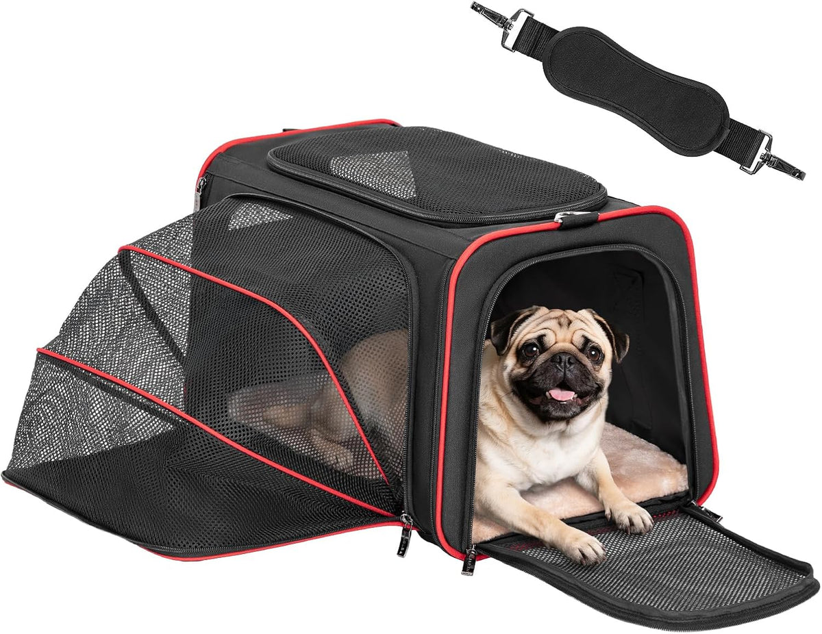Petsfit Medium Expandable Cat Carrier for Air Travel - 18.9"L x 12.2"W x 12.2"H / Black