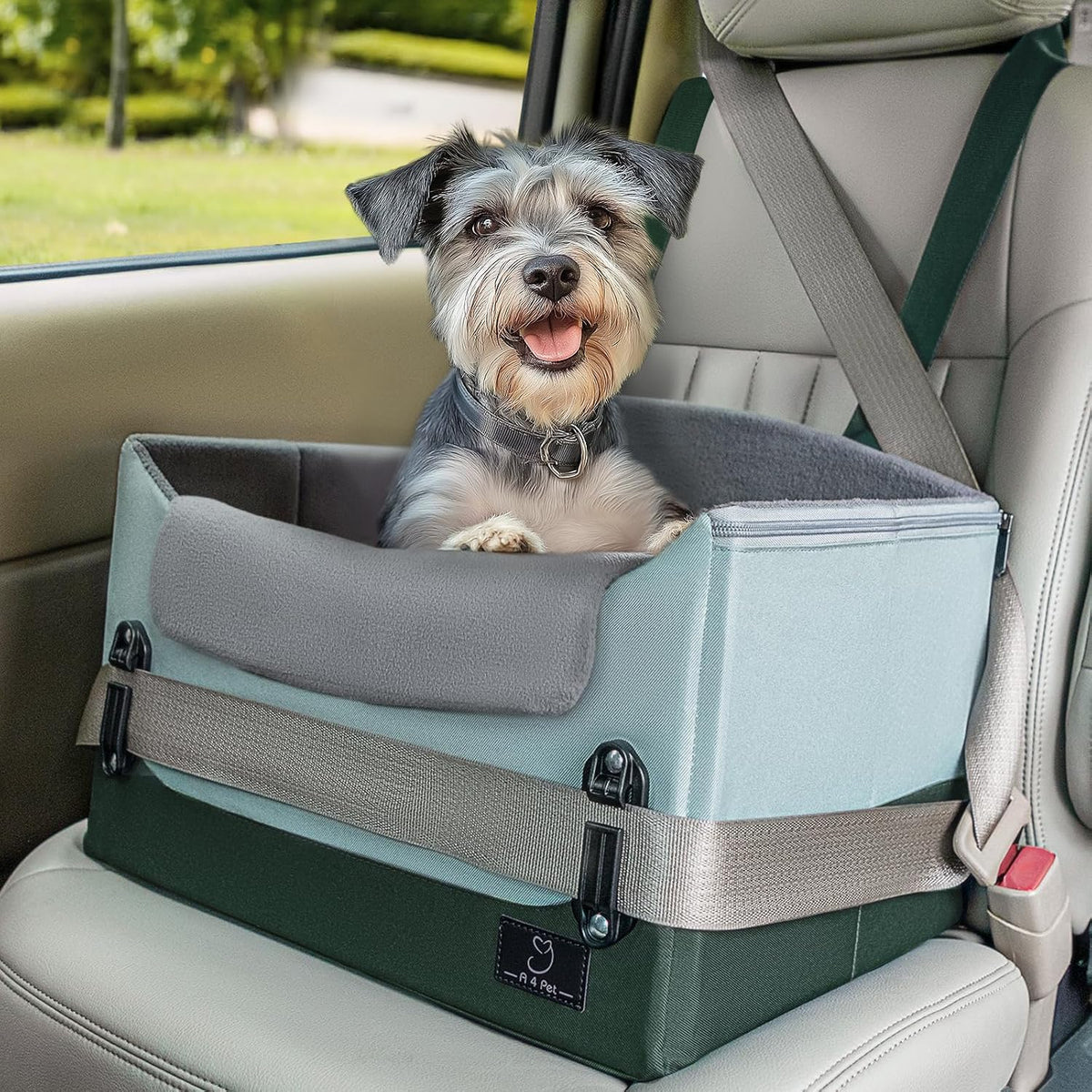 A 4 Pet Dog Car Seats for Small Dogs, Under 25 lbs - Green / Small