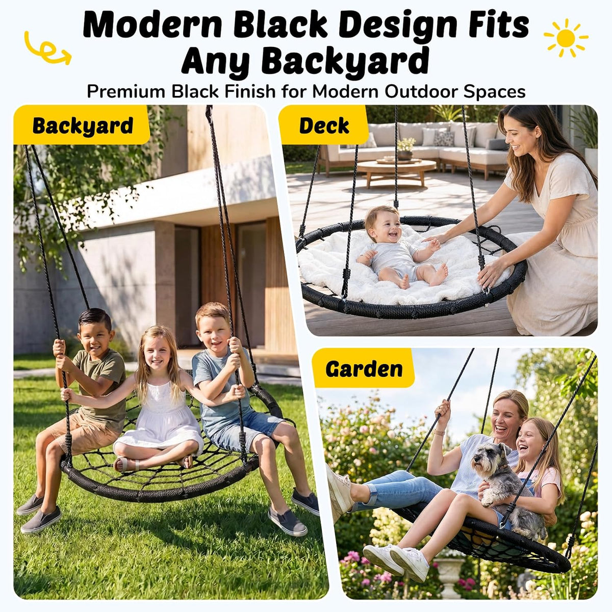 Trekassy 45" Spider Web Saucer Tree Swing with Swivel for Kids - Black / 45 inch - image 4