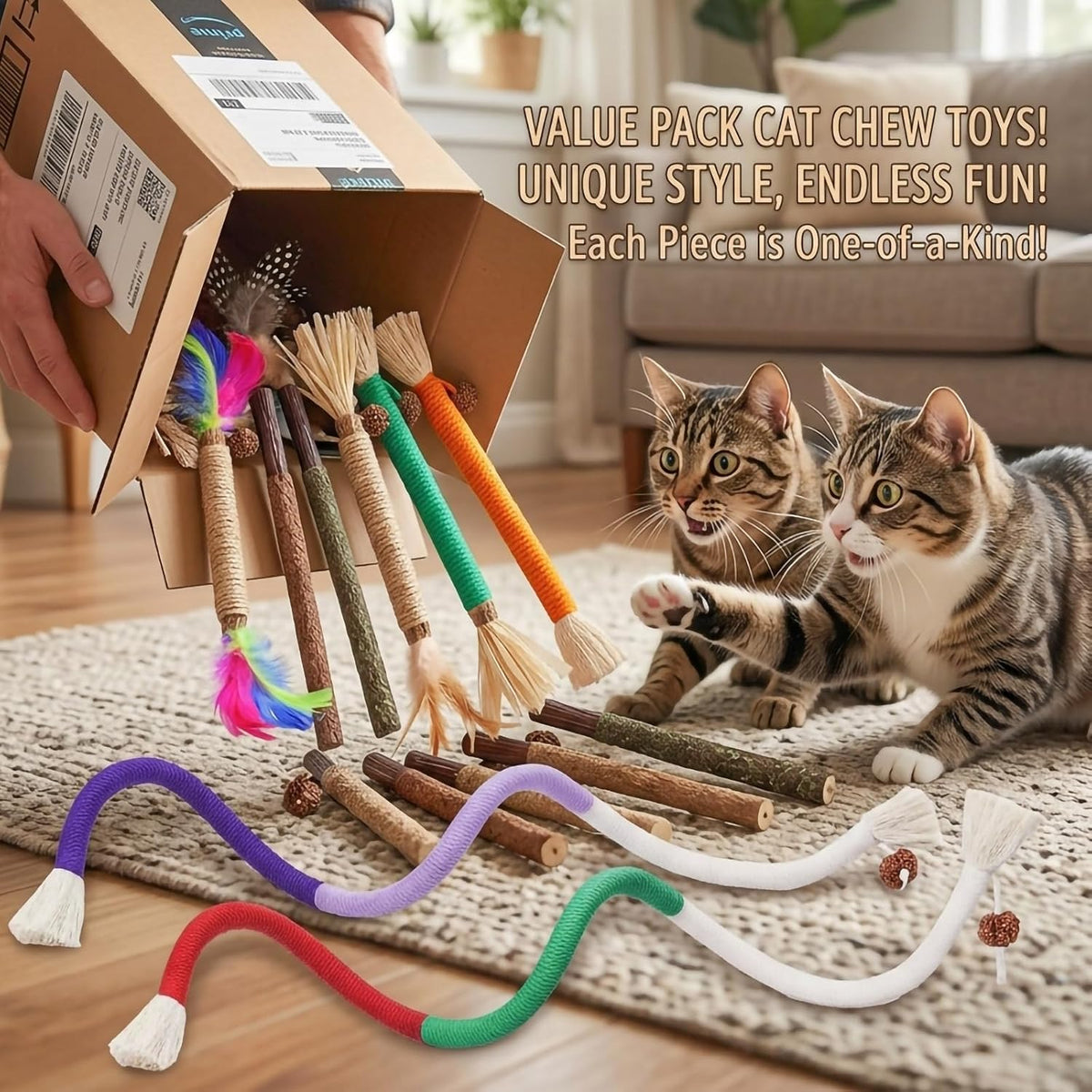 Cat Toys 12PCS Mix Catnip Chew Rope Silvervine Stick for Indoor Cat – Essentials for Cats - MIX-12PACK - image 2