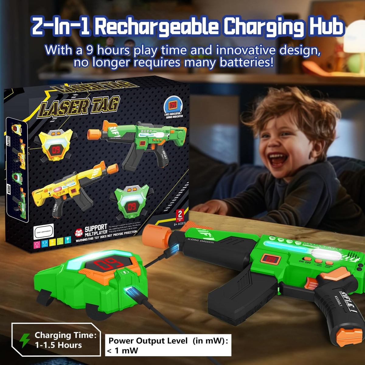 inodoo rechargeable laser tag set of 4 blasters with LED digital vests - view 6
