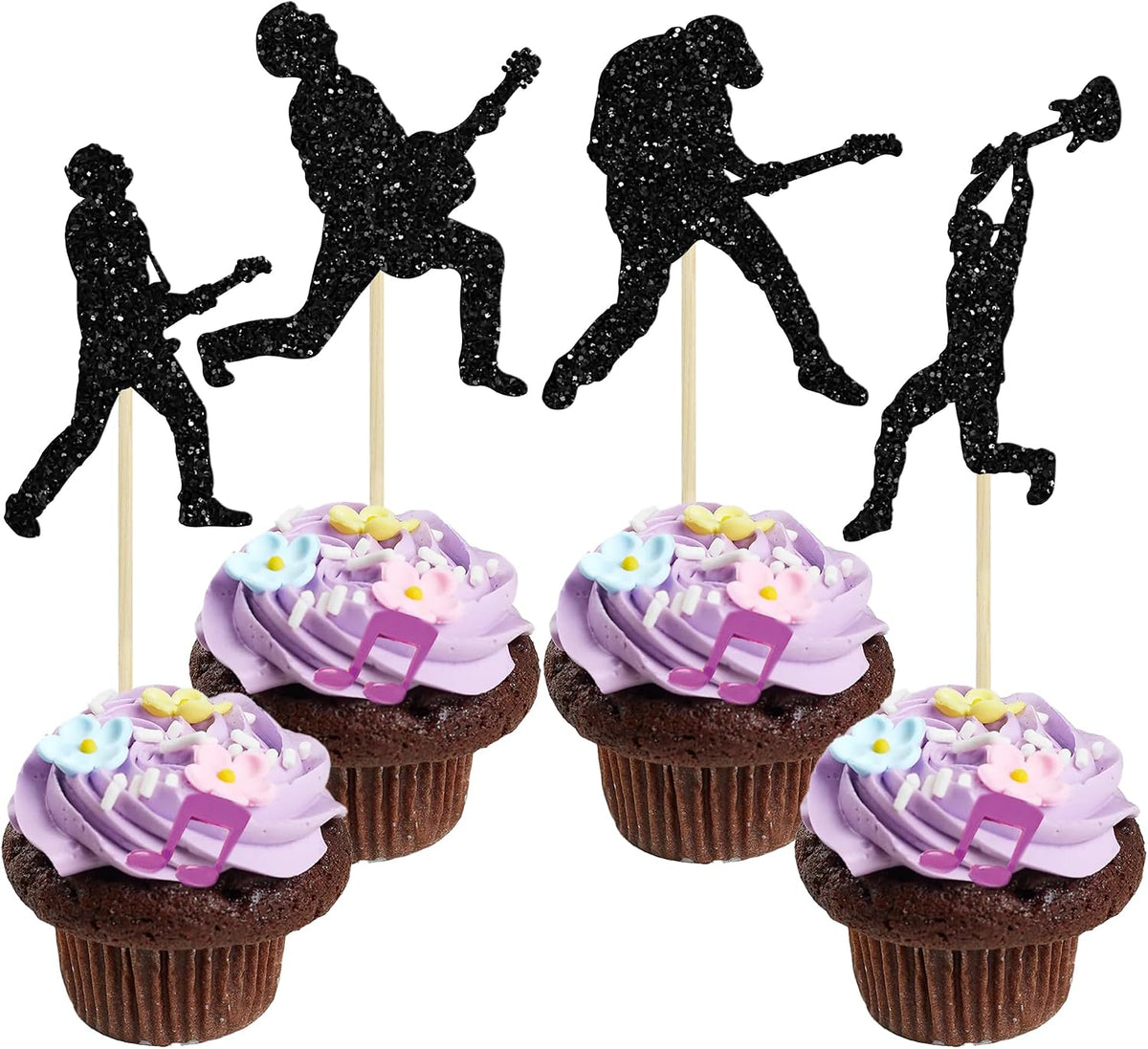 Gyufise 24Pcs Dance King Cupcake Toppers Glitter Jazz Dancers Happy - Dark Black