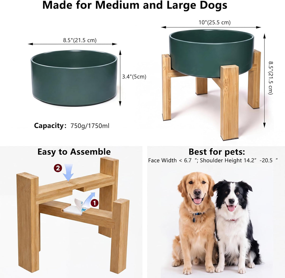 Raised Ceramic Large Dog Bowl - Large Dog Bowl 1800ML*1 / Green - image 2