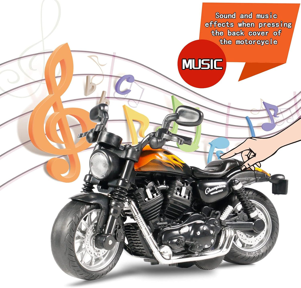 CYYSFIVQZ black 1:14 die cast pull back toy motorcycle with lights and sounds - view 11