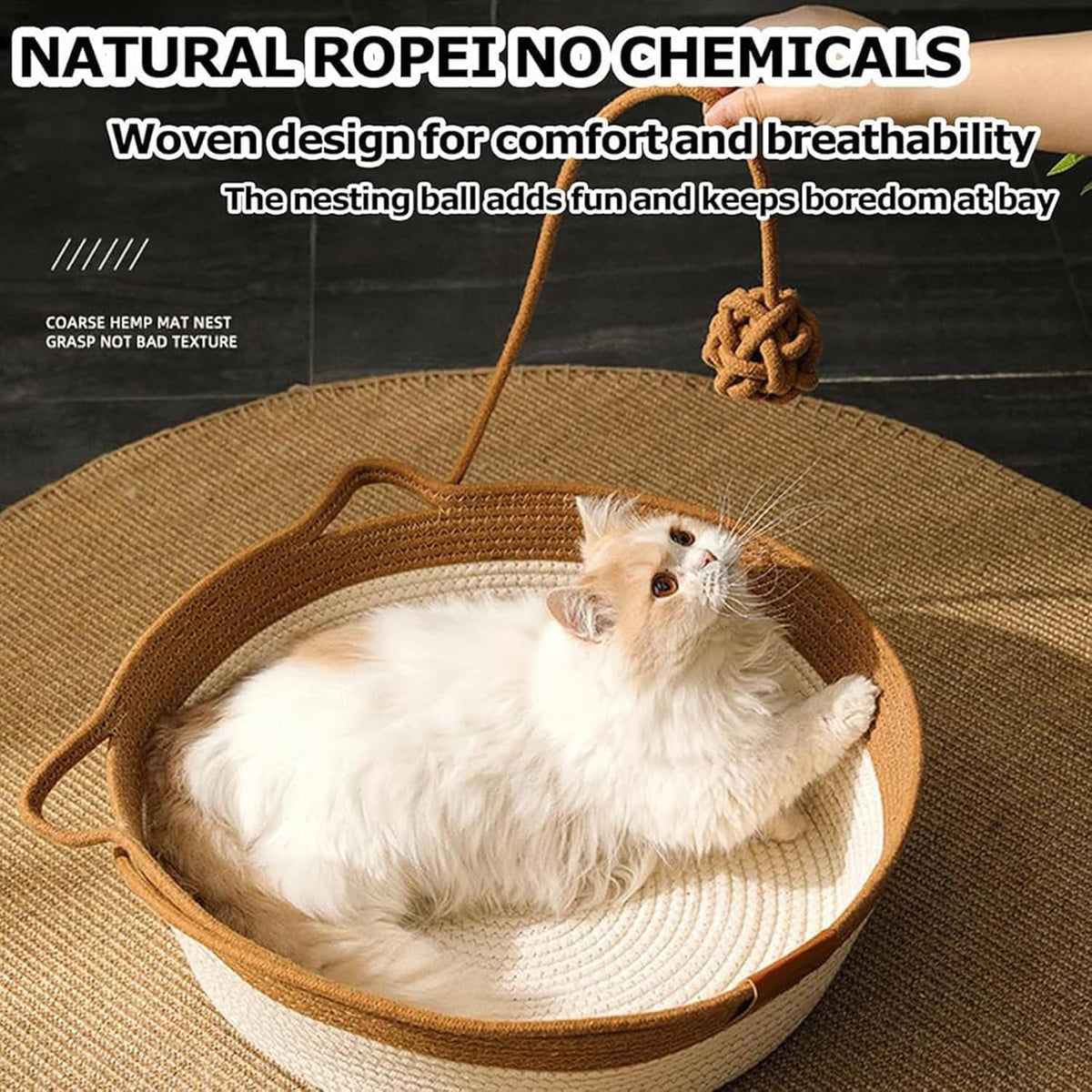 Instinct Basket, Stimuli Handwoven Cat Basket for Cats - Small-16in （with cushion） - image 3