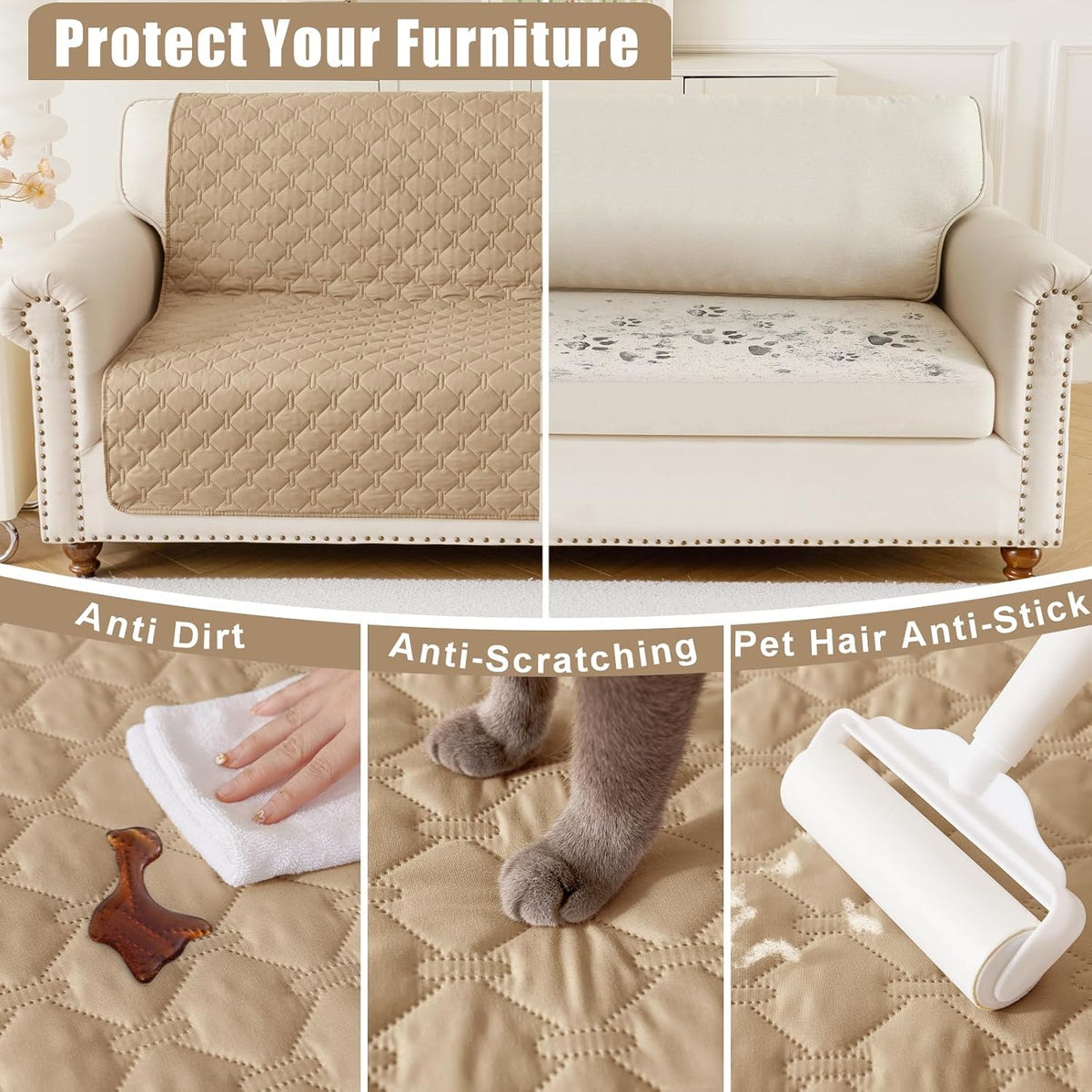 Smiry Waterproof Dog Bed Cover - Camel/Beige / Plaid / 30x70 Inch - image 4