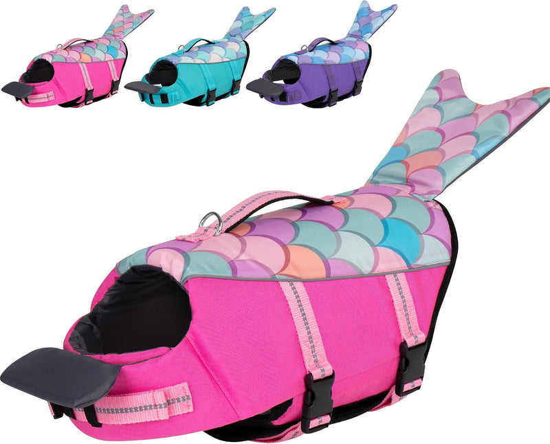Mermaid Dog Life Jacket Chin Float Support Dog Life Vest, Pink - 1# Pink Mermaid / X-Small (Chest Girth: 13"-16")