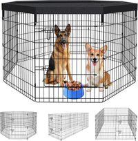 Puppy Pet Playpen 8 Panel 24 Inch Indoor Outdoor Metal Portable - 36"H x 24"W, 8 Panels with Octagonal Top Cover