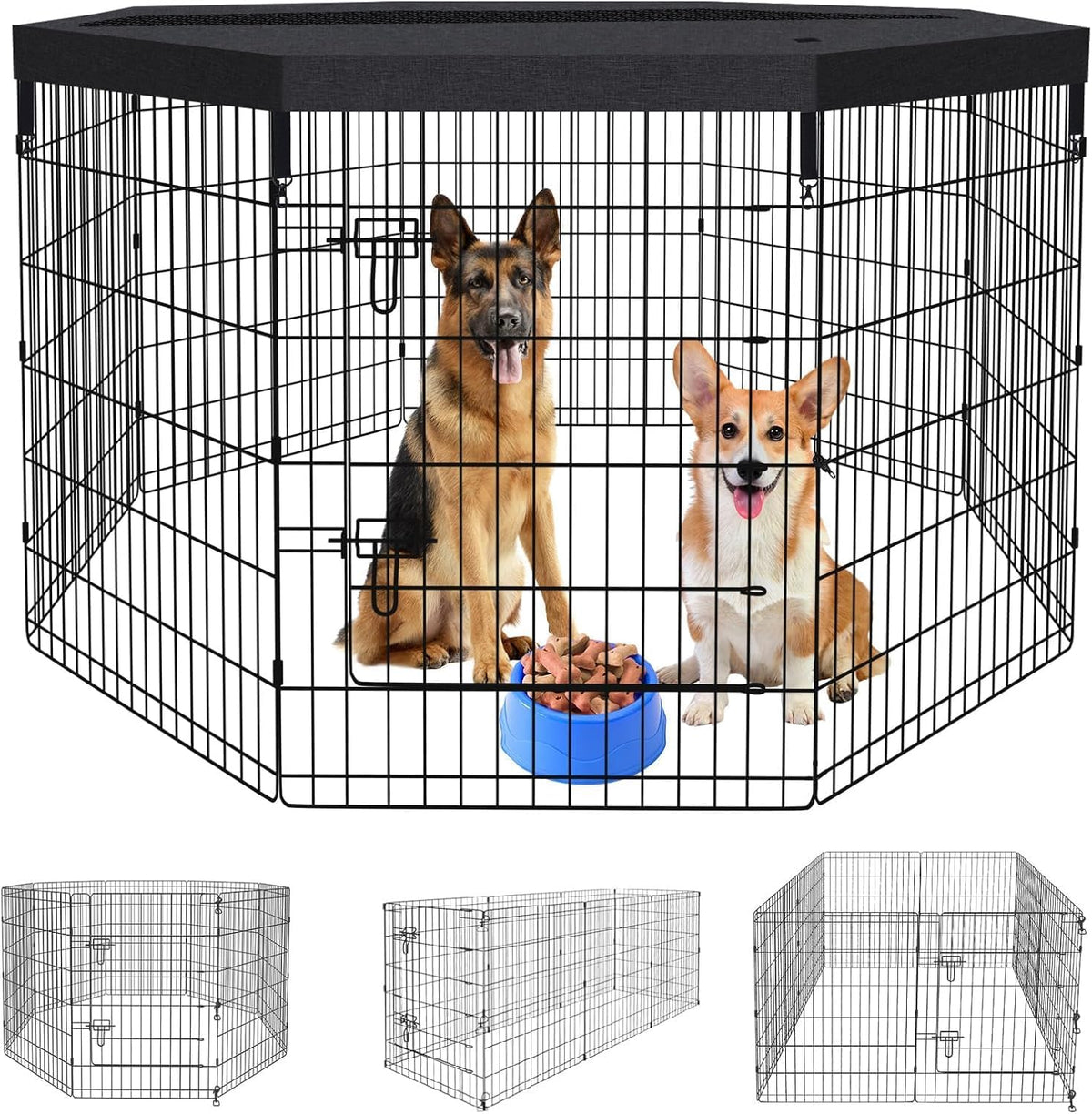 Puppy Pet Playpen 8 Panel 24 Inch Indoor Outdoor Metal Portable - 36"H x 24"W, 8 Panels with Octagonal Top Cover