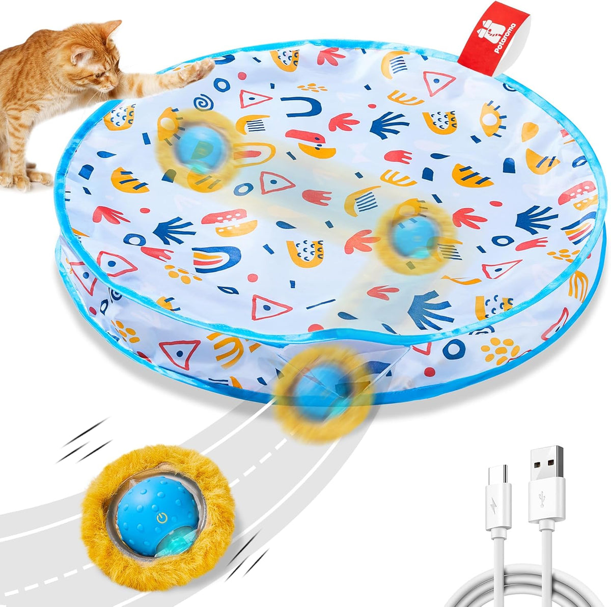 Potaroma Interactive Cat Toys, Fast Moving Ball in Play Mat