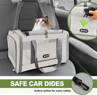 Cat Carrier American Airline Approved 18x11x11, Top Opening Sturdy Soft Pet Carrying Bag See Through, Mini Dog Hard Bottom Crate Kennel Case, 4-Side-Ventilation Mesh Cage Toy Poodle Biege