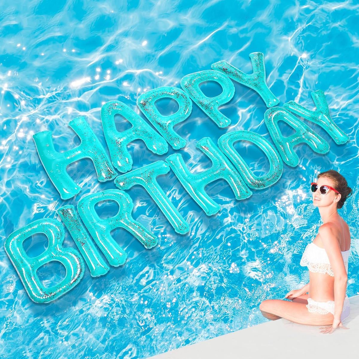 Shappy Happy Birthday Pool Floats Balloon – Fun for Kids & Family - Turquoise / 20'' / Sequins