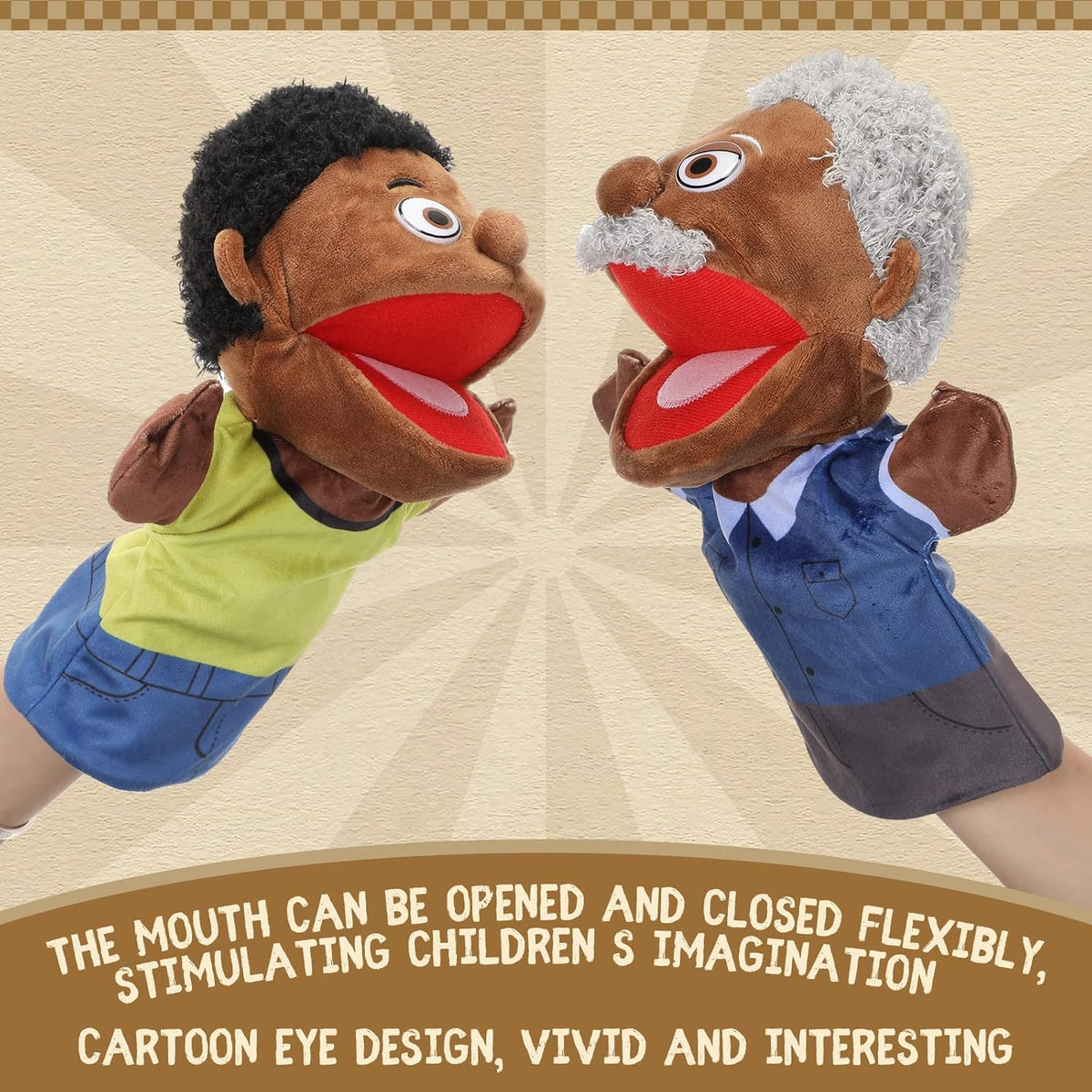 Lenwen 6 African American family hand puppets with movable mouths and colorful clothes - view 12