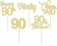 30 Pack Happy 80th Birthday Cupcake Toppers Gold Glitter Eighty - 90th / Gold - image 3
