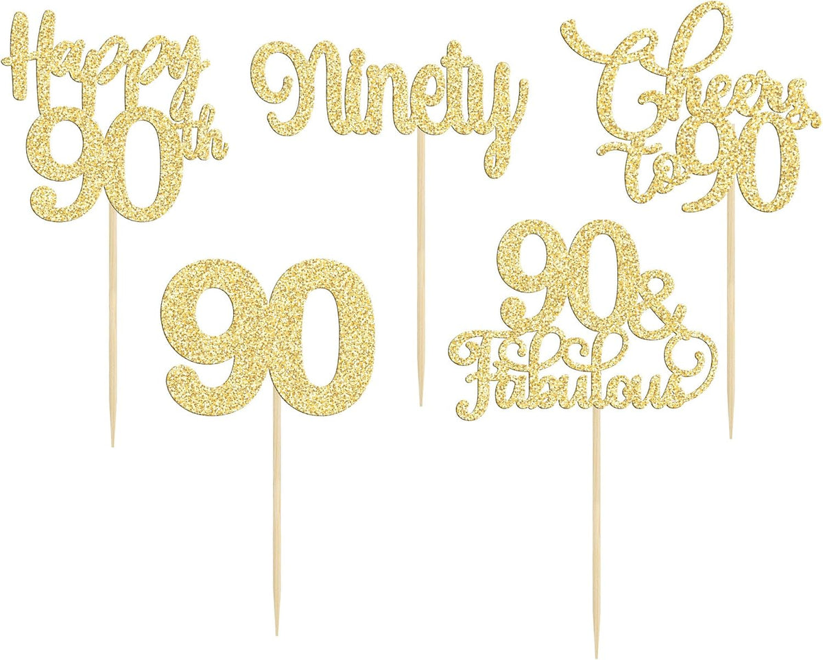 30 Pack Happy 80th Birthday Cupcake Toppers Gold Glitter Eighty - 90th / Gold - image 3