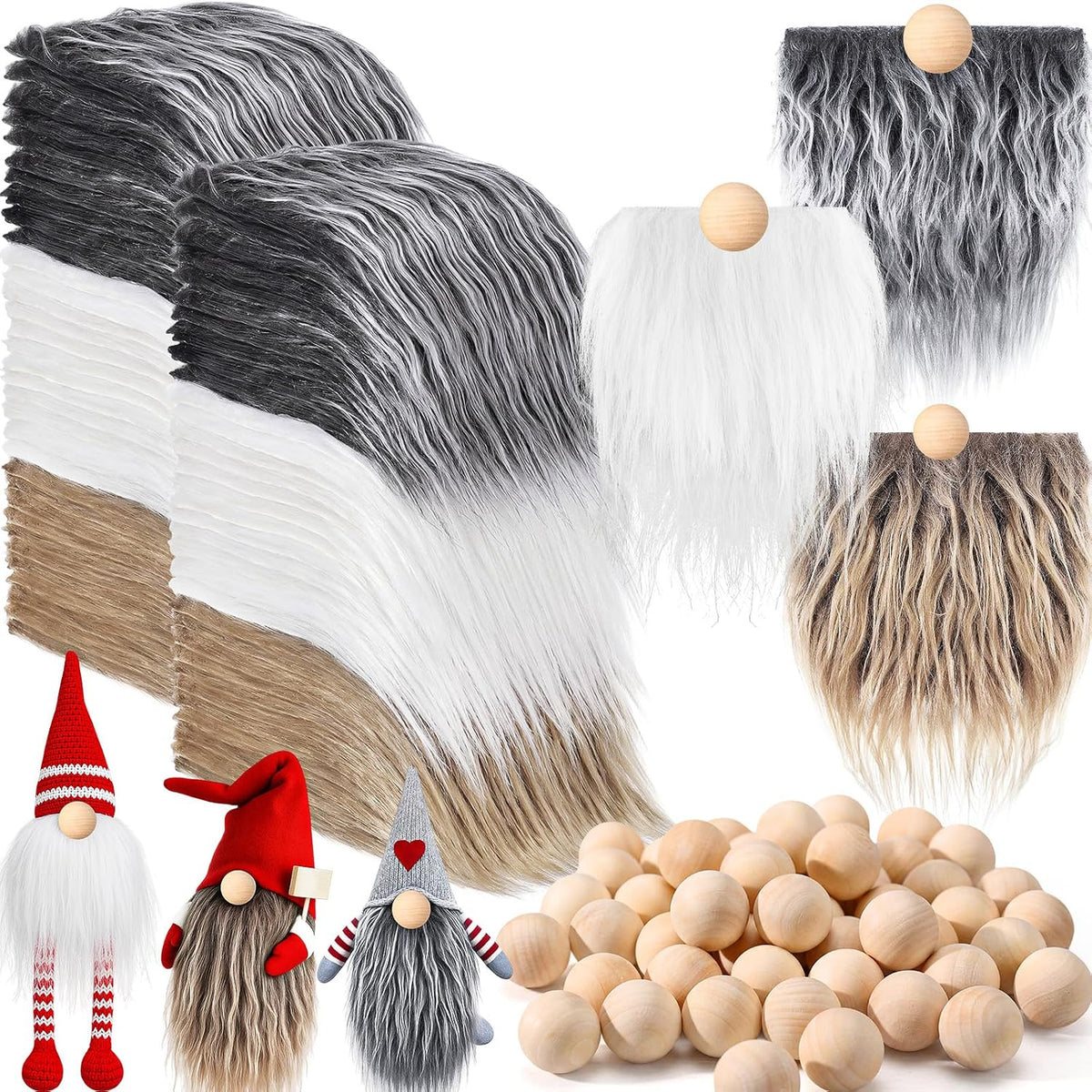 Tudomro 45 Pcs Halloween Gnome Beards for Crafting DIY Gnome Beard - Gray, Camel, White / 150