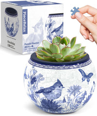 PieceRelax Unique 3D Puzzle Planter, 80 Plastic Pieces [K1101] - Oriental Birds and Flowers