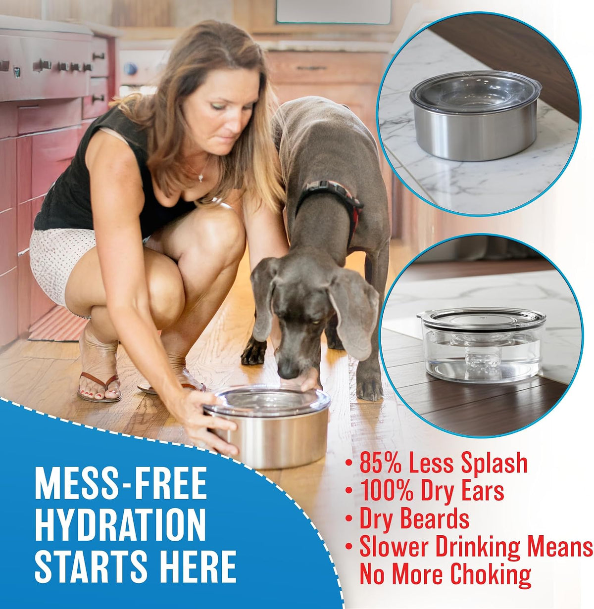 Tritan dripless dog water bowl with lid, 1 gallon, for medium dogs - view 3