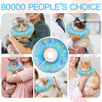 Cat Cone Collar Soft, Cute Cat Donut Collar After Surgery, Adjustable Kitten Recovery Cones to Stop Licking, Lightweight Neck Elizabethan Collars for Cats Kittens (Blue, Small)