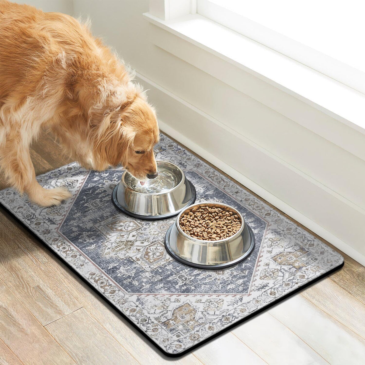 Dog Food Mats for Floors, Absorbent Dog Bowl Mat for Food and Water Dispenser Mat, Quick Dry Cat - Grey Blue / M(16"×24") - image 2