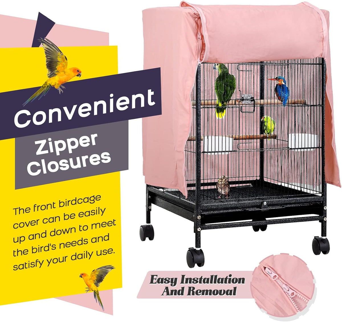QBLEEV Bird Cage Covers, Breathable Blackout Birdcage Covers for Night – Essentials for Birds - Pink / 20.5"L X 20.5"W X 29.1"H - image 3