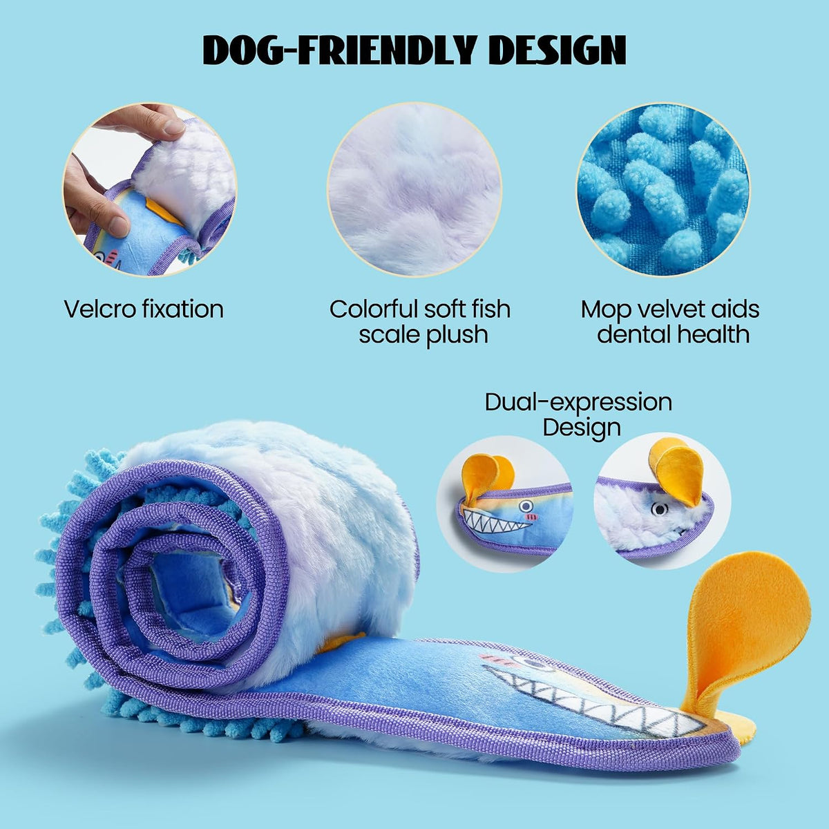 Nocciola EEL Squeaky Dog Toy - No Stuffing Blue Eel - image 2