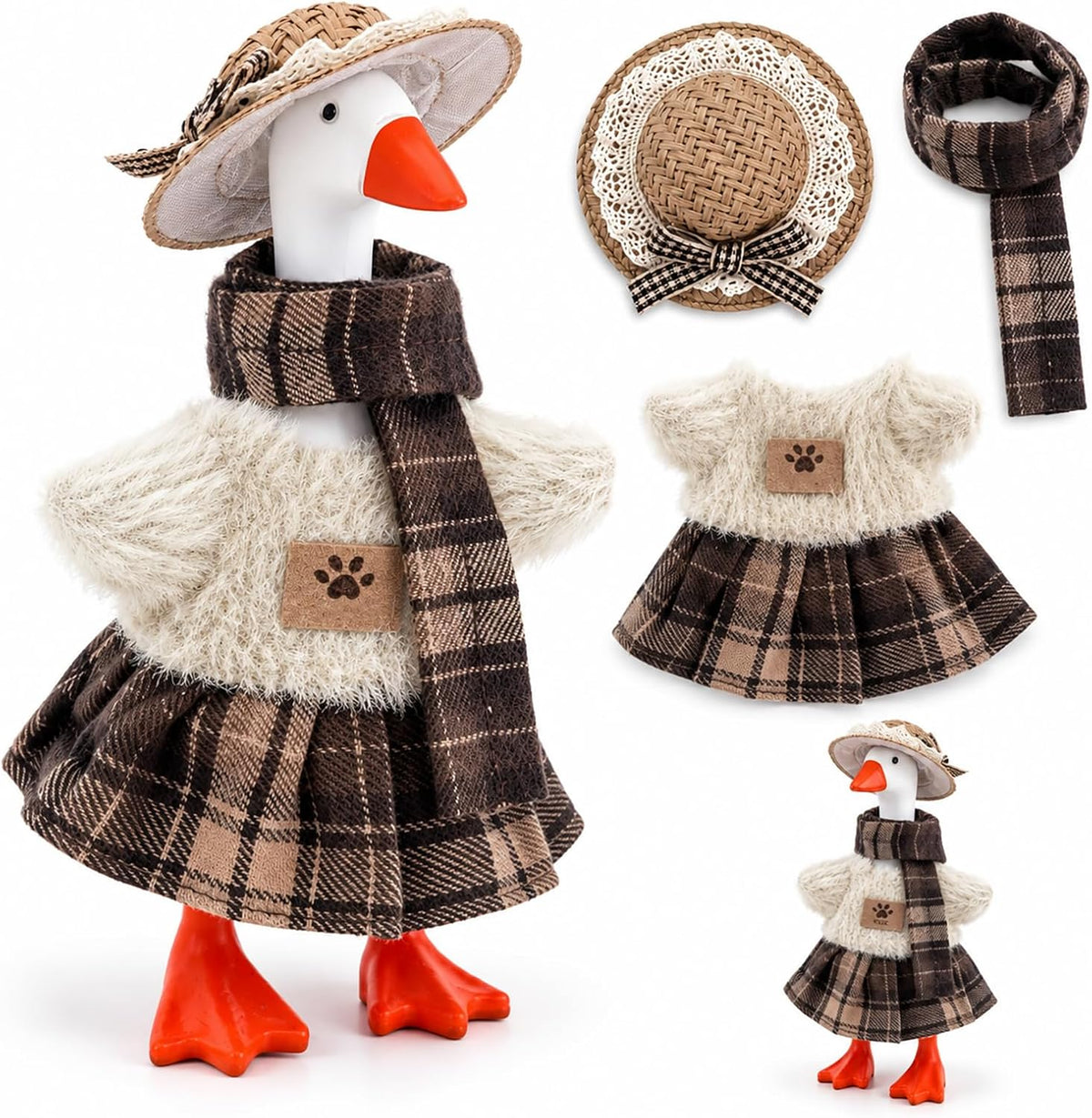 7inch Desk Goose Outfits, Mini Desktop Goose Clothes with Sunglasses & Necklaces, Brown Leopard - Cozy Winter Plaid / 7 Inch