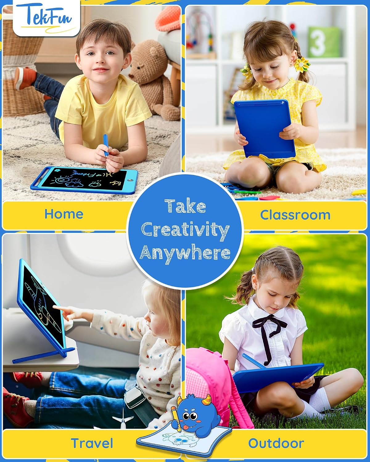 TEKFUN 3 Pack LCD Writing Tablet for Kids, Educational Kids - Blue+blue / 8.5 inch / 2 - image 4