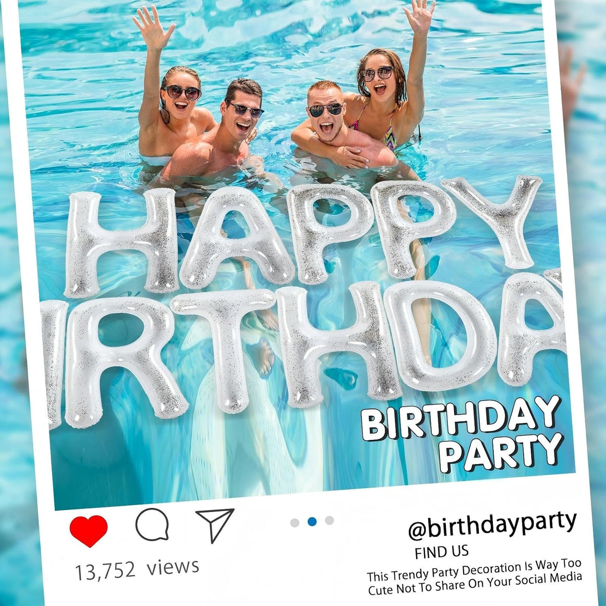 Shappy Happy Birthday Pool Floats Balloon – Fun for Kids & Family - White / 30'' / Sequins - image 3