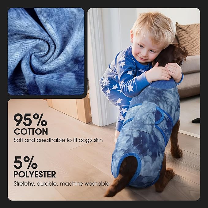FUAMEY Recovery Suit for Dogs After Surgery,Soft Breathable Dog Bodysuit E-Collar & Cone Alternative Surgical Suit,Male Female Dog Neuter Spay Suits Anti Licking Wounds Onesie Blue Tie Dye M