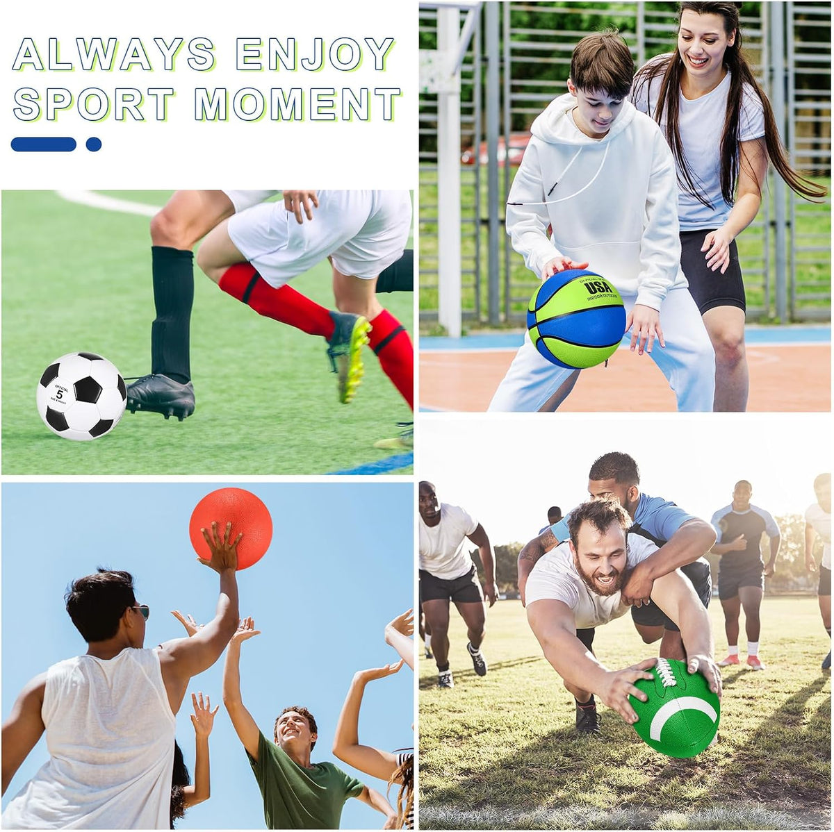 Lenwen sports balls set with basketball, soccer ball, football, playground ball, pump and bag - view 14