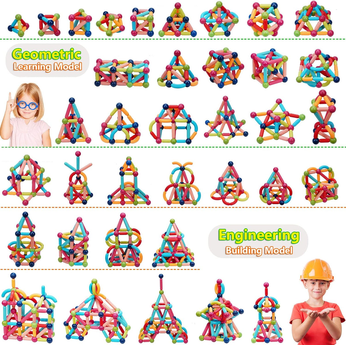 COUOMOXA Magnetic Building Blocks STEM for Toddlers: 74pcs Montessori - 110 PCS - image 3