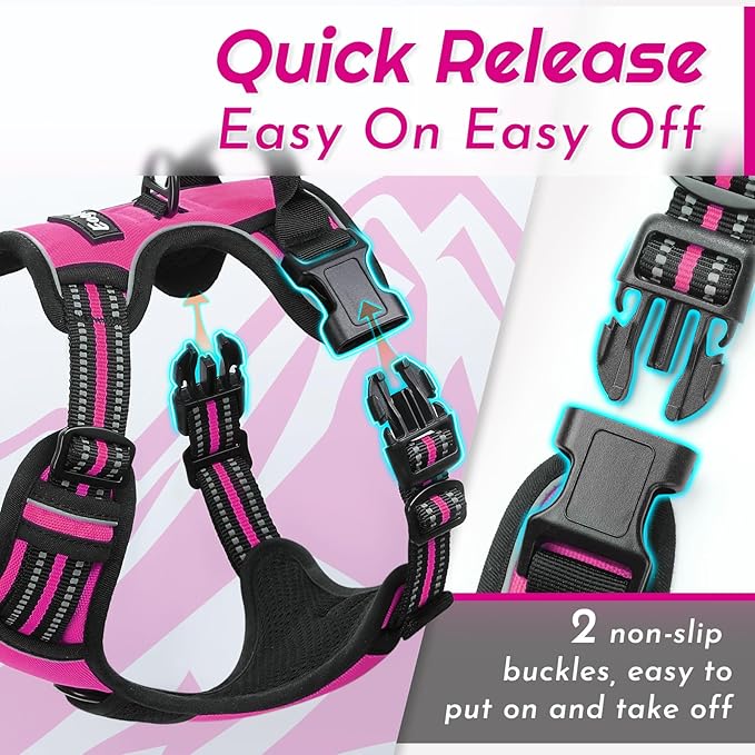 Eagloo Dog Harness Large Breed, No Pull Service Vest with Reflective Strips and Control Handle, Adjustable and Comfortable for Easy Walking, No Choke Pet Harness with 2 Metal Rings, Rose Red, XL