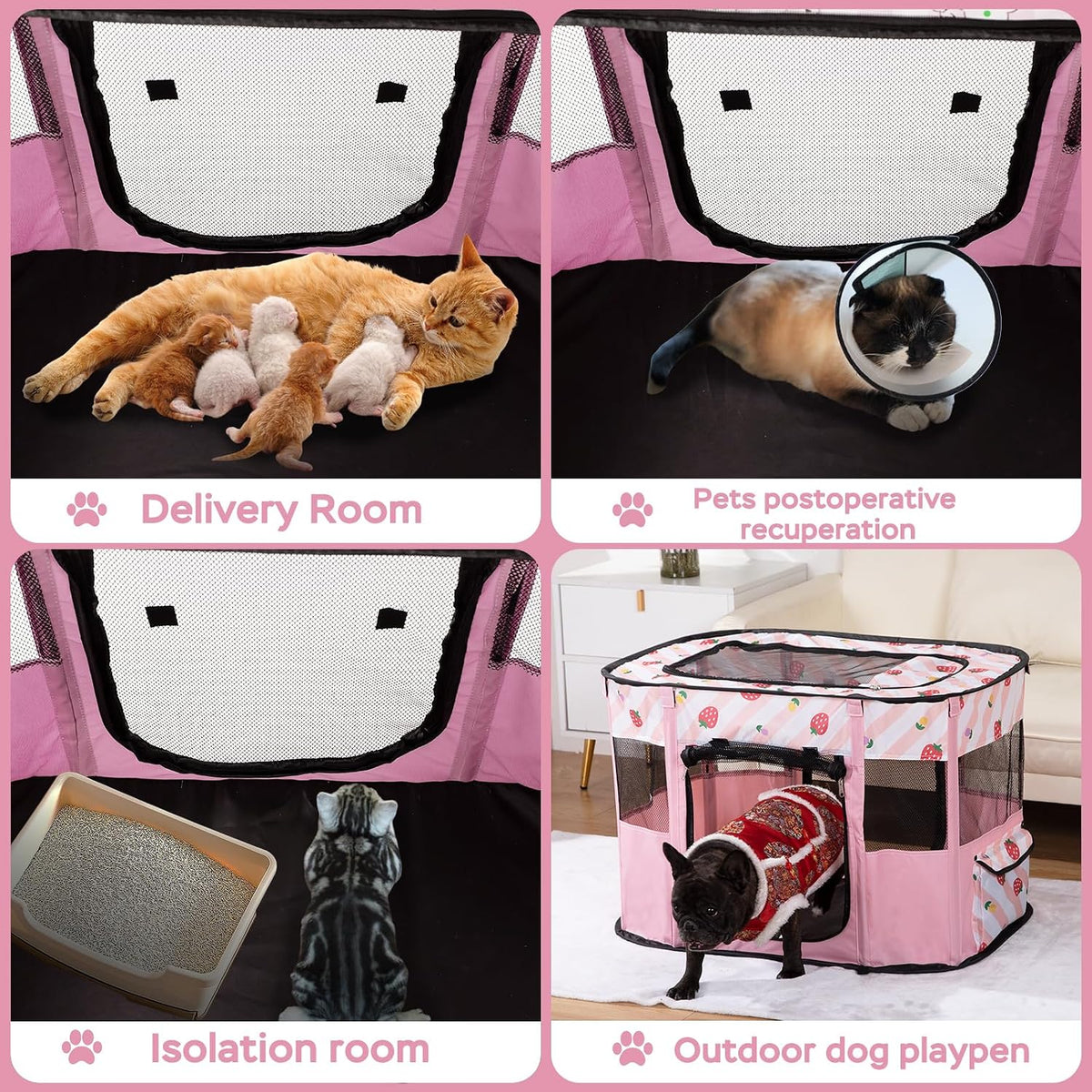 Foldable Pet Cat Playpen, Indoor Cat cage Crates S - Pink / Small（27.6"L x 21.7"W x 17.7"H） - image 3