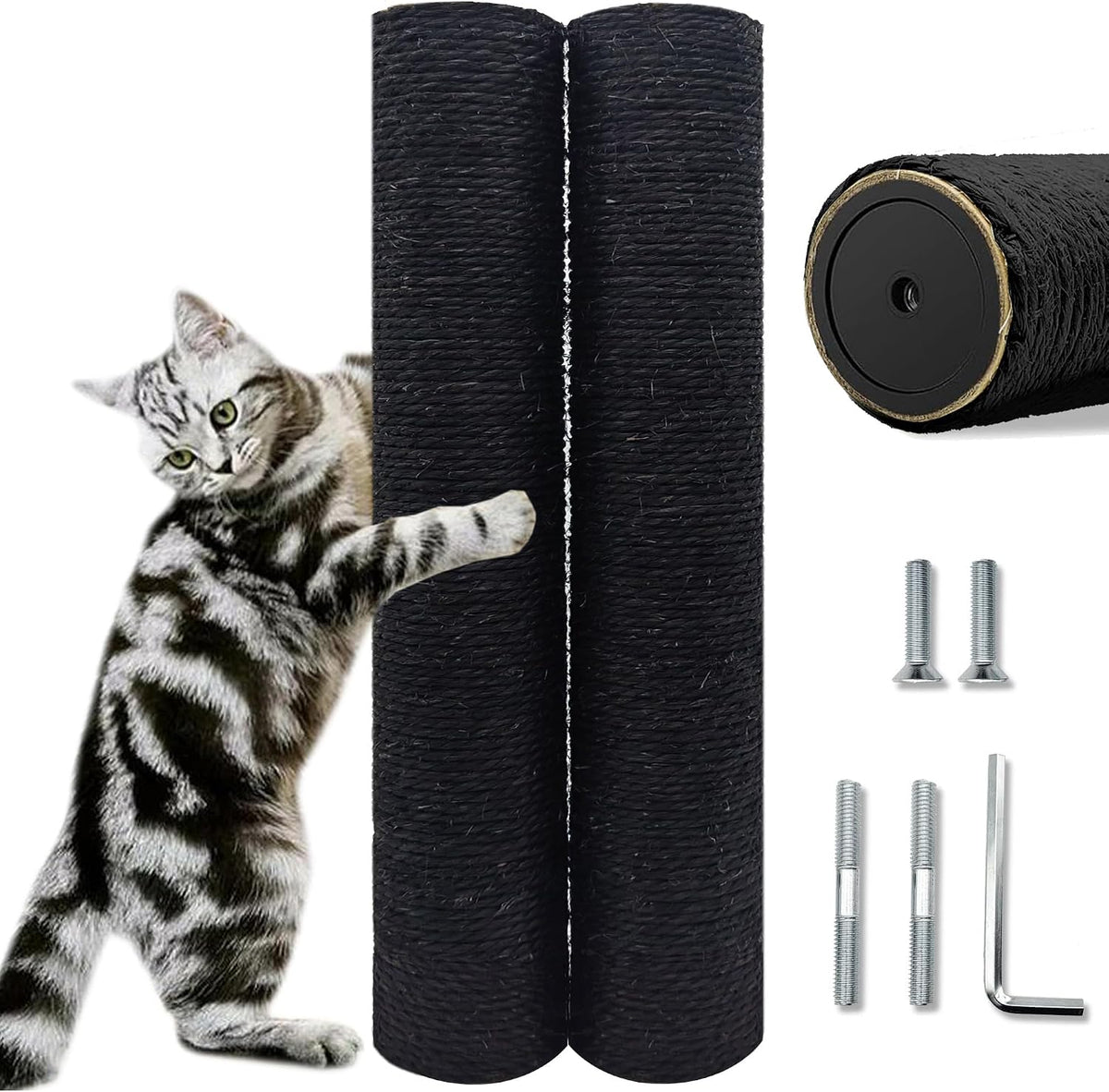 Cat Scratching Post Replacement Pole - M8*2poles / 40 cm / 15.71 in Black