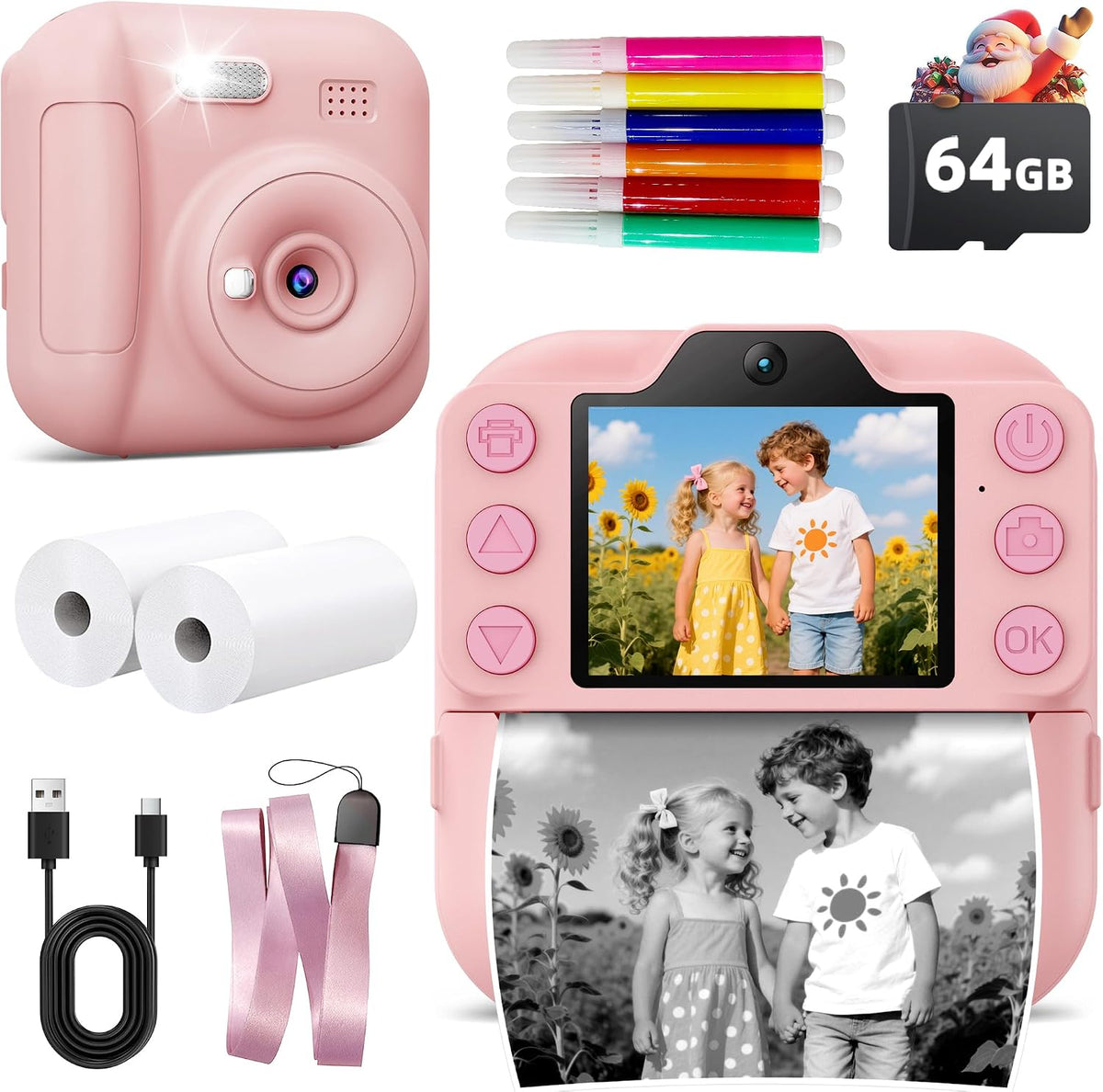 Kids Instant Camera with 64GB SD Card - Pink