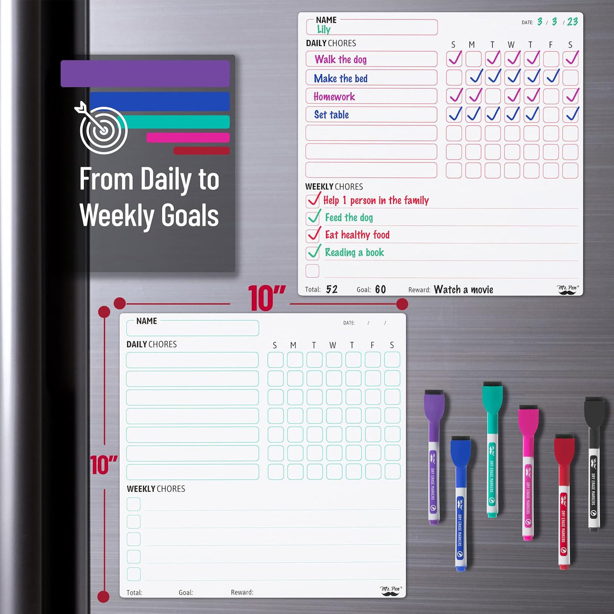 Mr. Pen, Magnetic Dry Erase Chore Chart for Fridge, 10"x10" - White - image 3