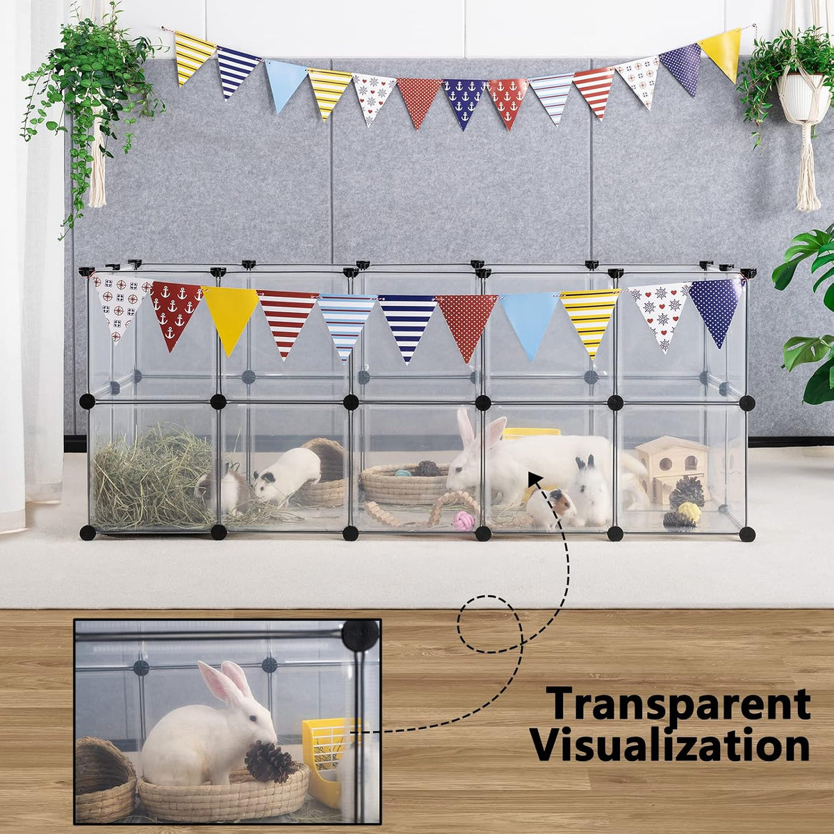 DINMO 28 Panels Bunny Playpen, Iron Net Bottom - Plastic-38 panels - image 4