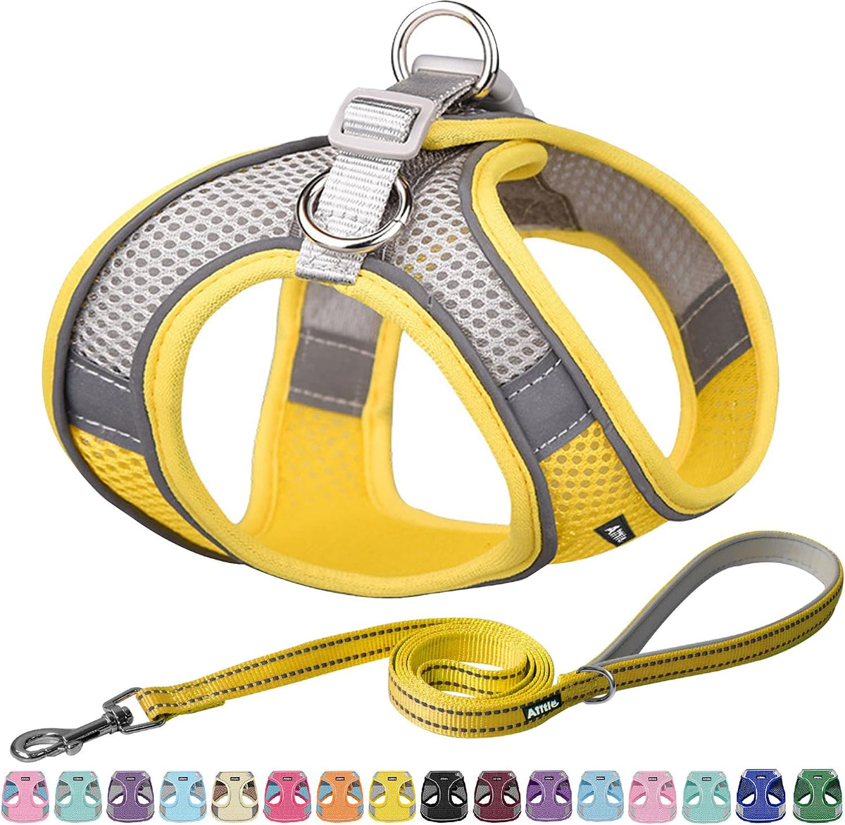 AIITLE Small Dog Harness and Leash Set, Step-in Puppy Pet Vest - S(Chest: 13.5 - 16") / Yellow