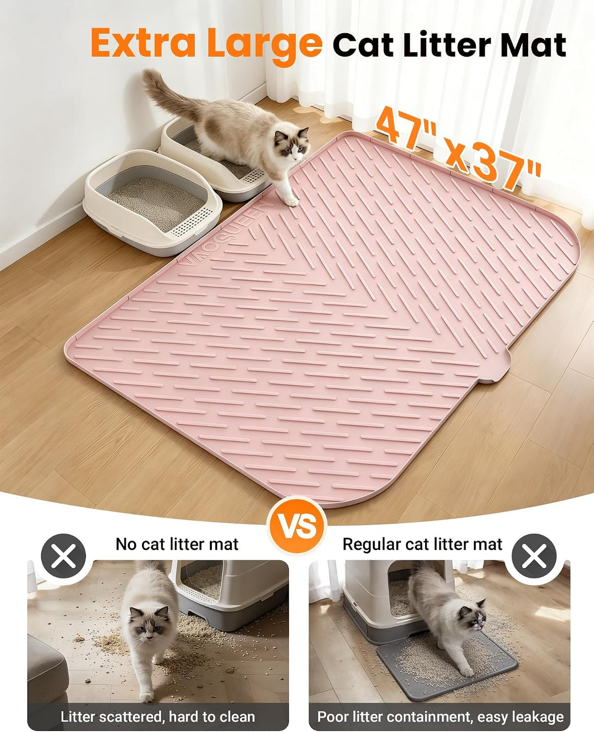 Cat Litter Mat, 47"x37" Extra Large Litter Box Mat, Silicone Mat - Pink - image 2