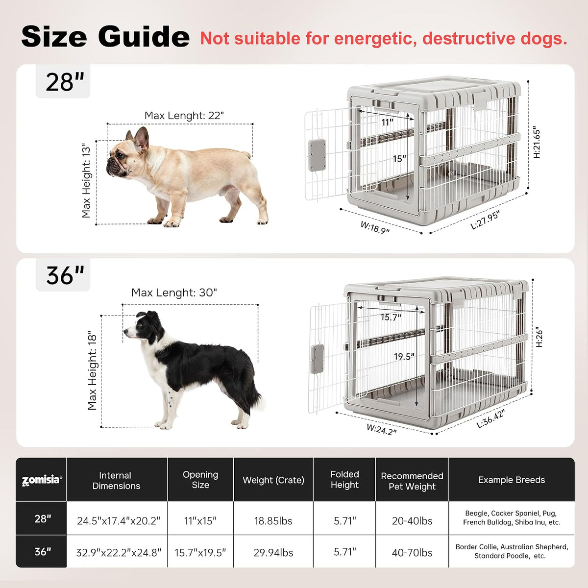 28" L Collapsible Dog Crate for Dogs - Beige / 36.42 x 24.2 x 26 in - image 3