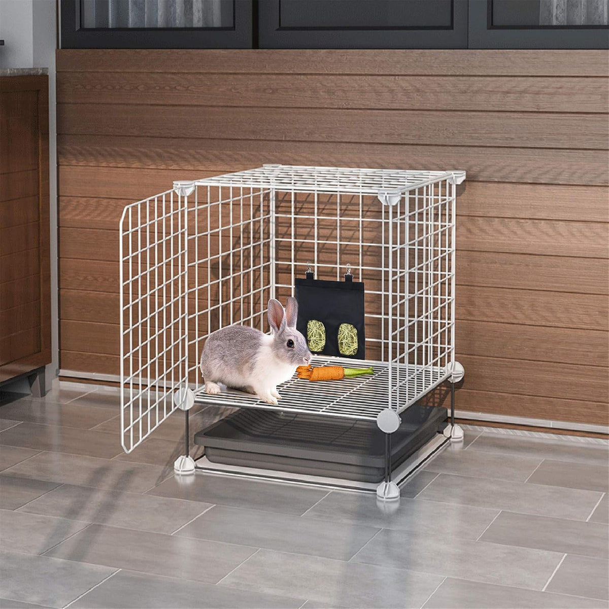 Rabbit Hay Feeder Bag Hanging Hay Rack – Essentials for Small Pets - 2 Windows / Purple - image 3