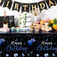 Tudomro 3 Pcs Plastic Happy Birthday Party Tablecloths - Black Blue / 6 - image 3